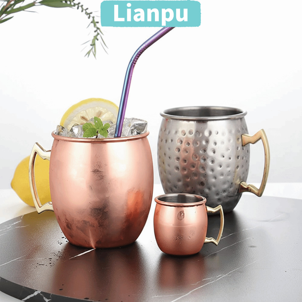 Cốc Ly LIANPU, Cốc Đồng Nguyên Chất Mule Moscow Thủ Công, Có Tay Cầm Đinh Tán Mạnh Mượt Chải Ngoại H