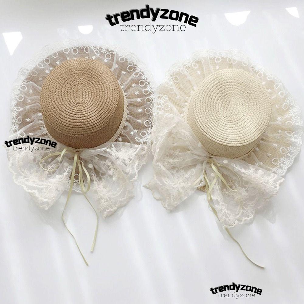 Mũ đi biển Trendyzona A0 với nơ ren và vành rộng thoáng khí, phù hợp chống nắng cho du lịch