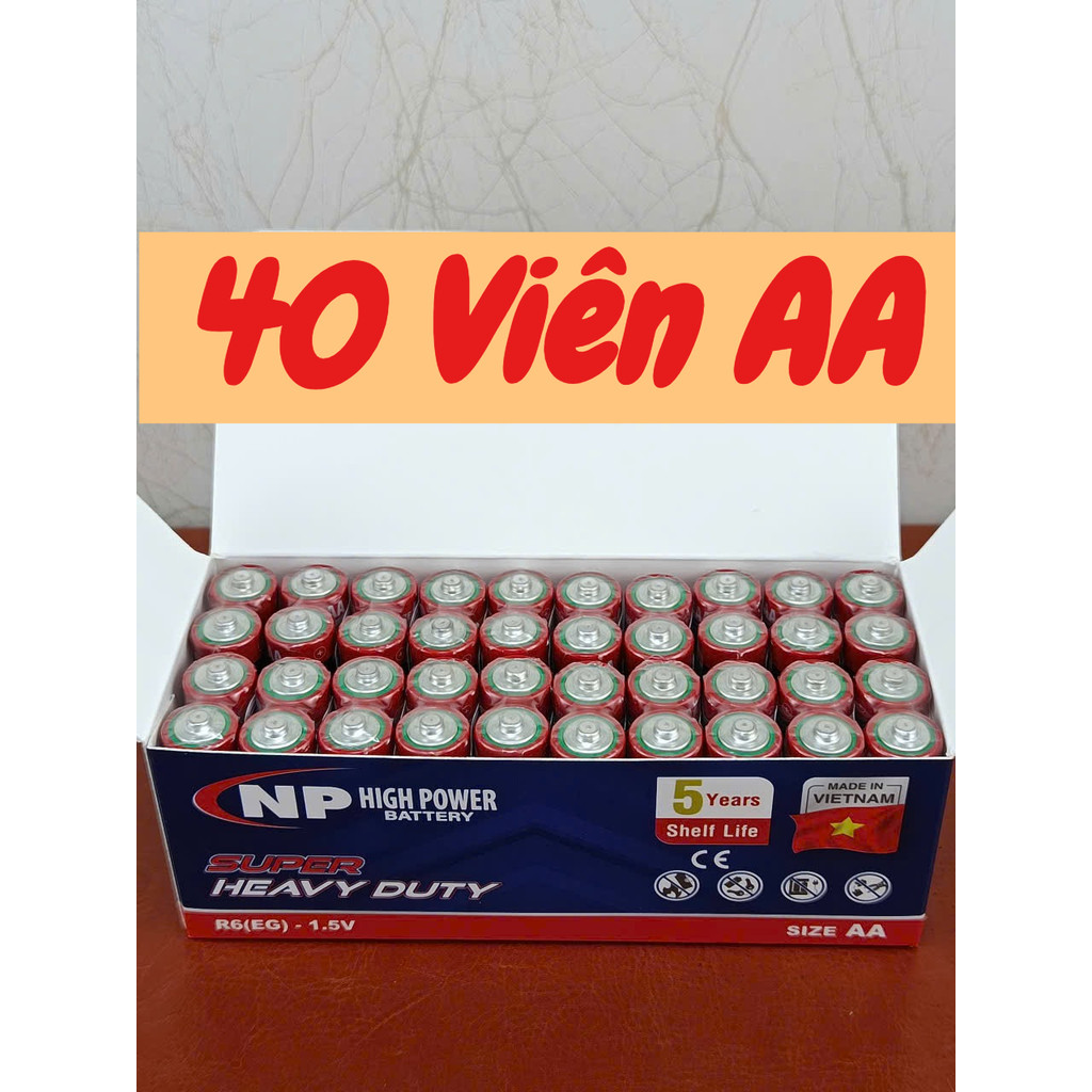 Hộp 40 viên Pin Tiểu NP 1.5V AA ( 2A) sản xuất tại Việt Nam chuyên sử dụng cho các thiết bị hằng ngà