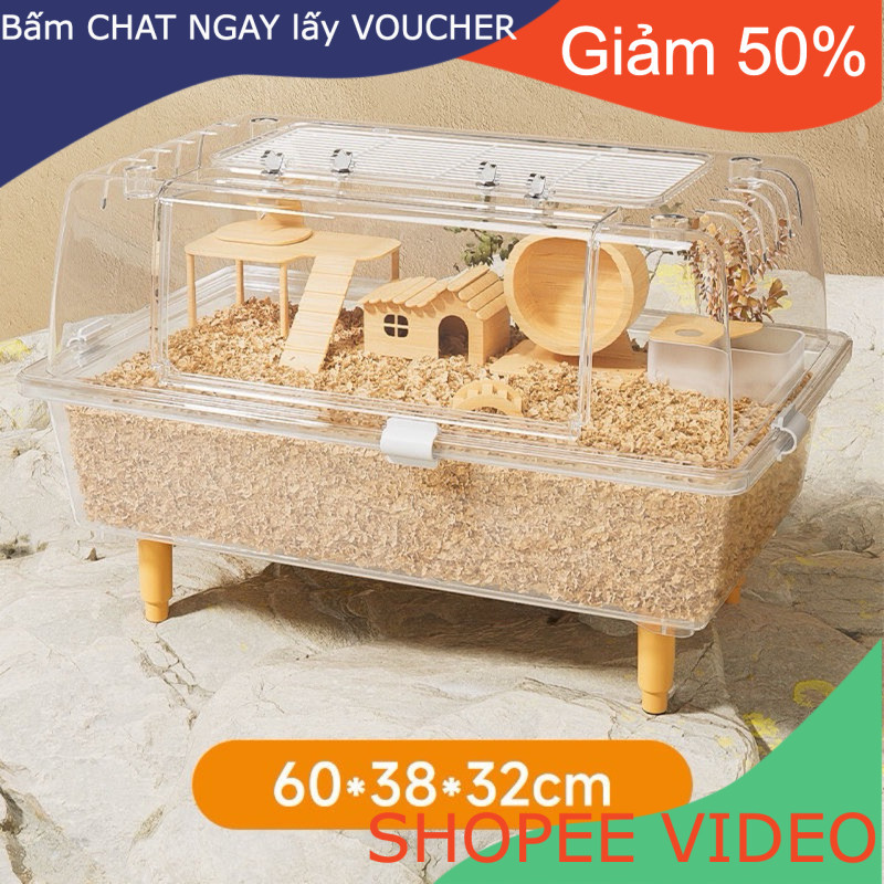 (Hàng sẵn ship ngay) Lồng mica 60cm, Lồng Hamster Trong Suốt Không Phụ Kiện Biệt Thự 60 Acrylic Hộp 