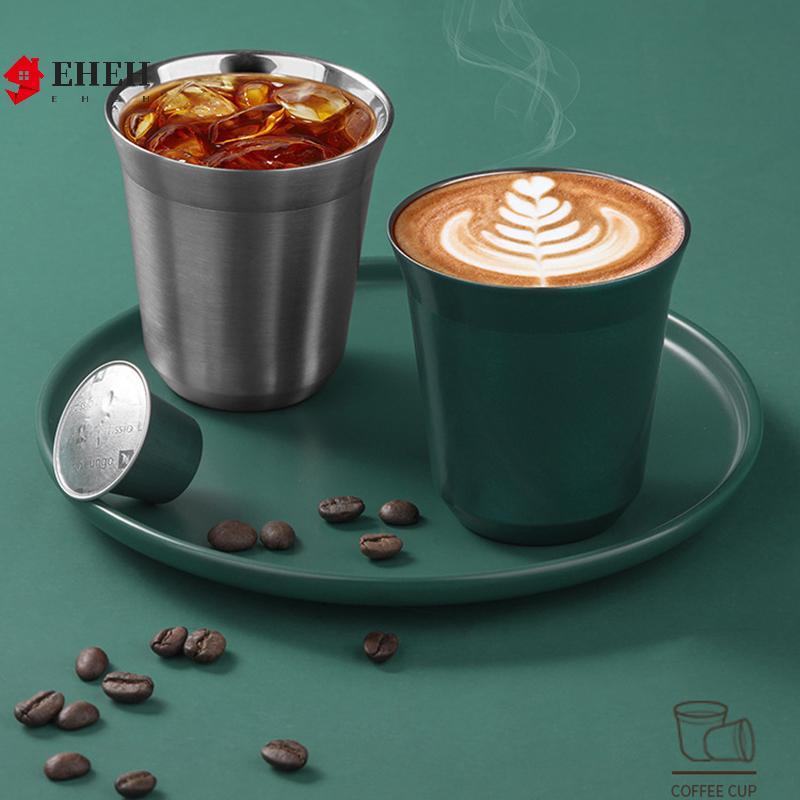 [EHEH] Cốc Espresso hai tường bằng thép không gỉ 80ml Cách nhiệt Nespresso Pixie Cốc cà phê Hình dạn