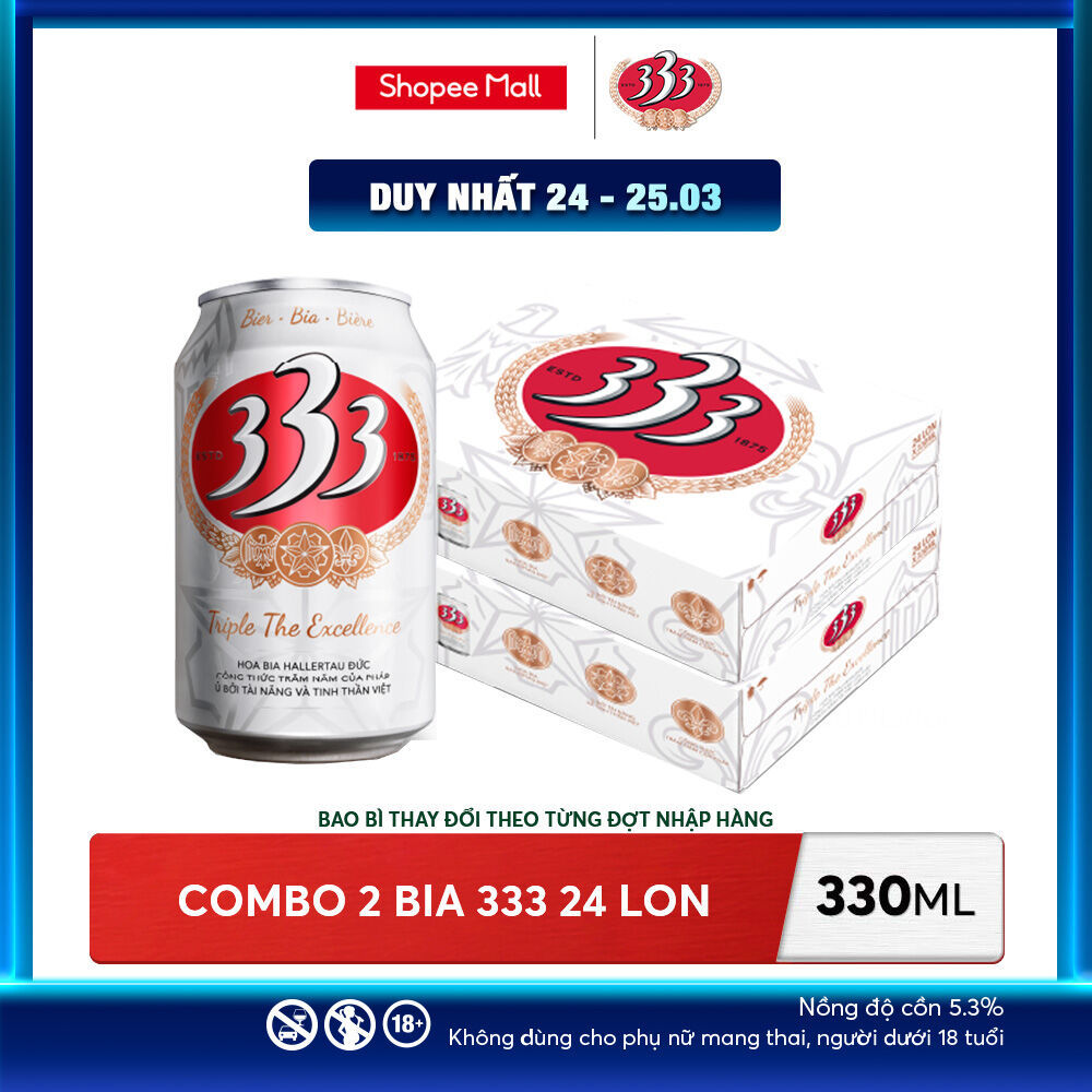 Nồng Độ Cồn 5.3% - Combo 2 Thùng 24 Lon Bia 333 330ml