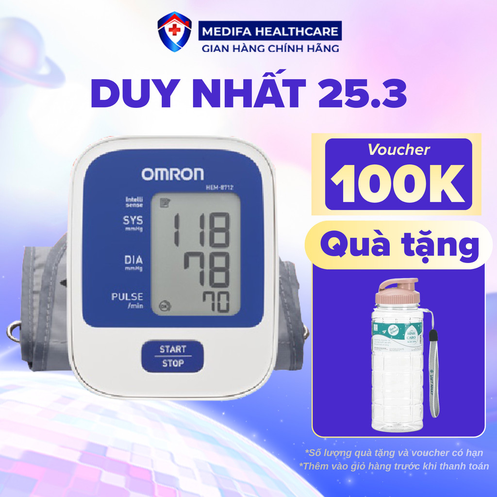 Máy Đo Huyết Áp Bắp Tay Omron HEM-8712 Công Nghệ IntelliSense Tự Động Đo Chính Xác, Bảo Hành 5 Năm
