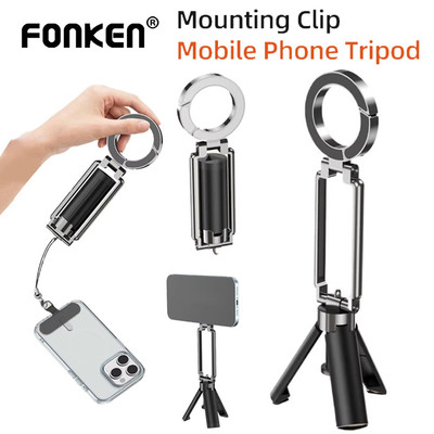 Fonken Giá đỡ điện thoại từ tính có thể gập lại Chân máy hợp kim nhôm có giá đỡ điện thoại Carabiner cho iOS Android