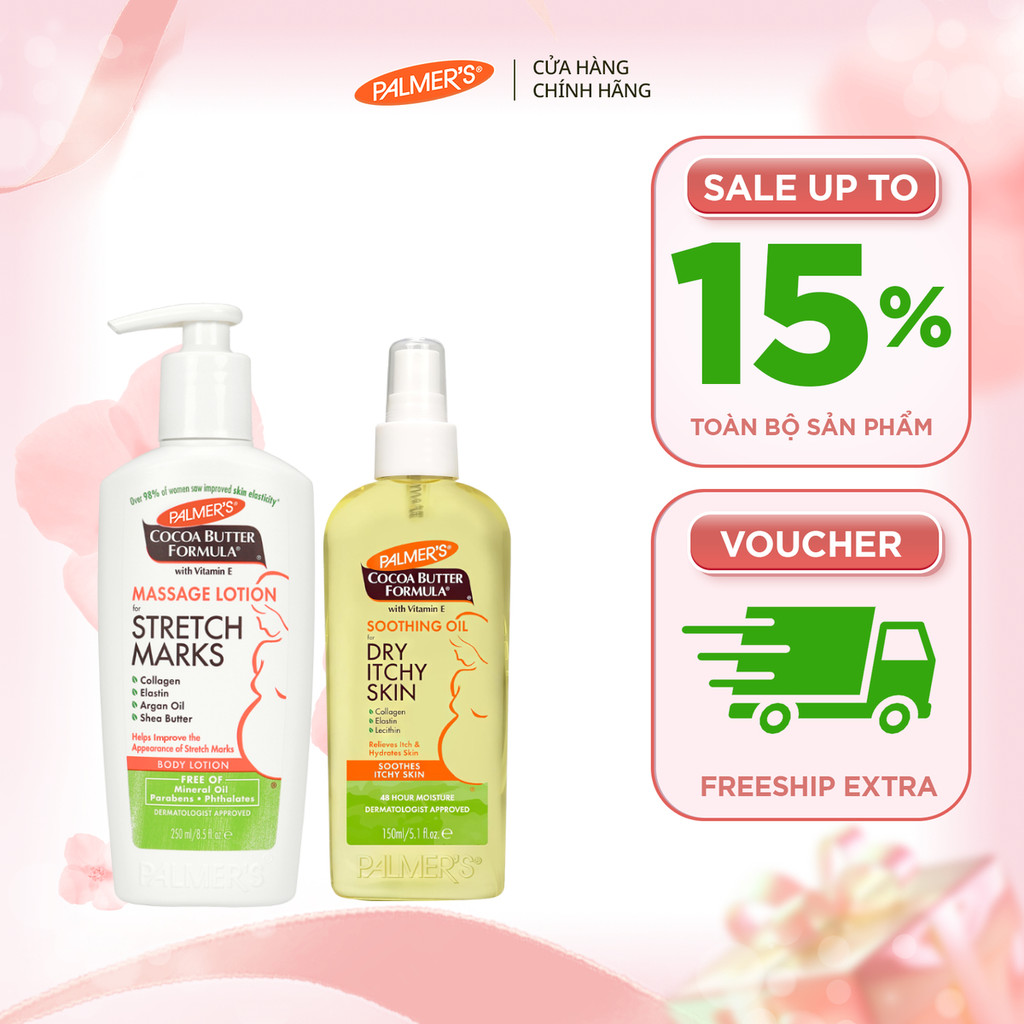 [Chính hãng] COMBO Ngừa rạn và Giảm khô ngứa đầu thai kỳ Palmer's (Lotion 250ml và Dầu dưỡng 150ml)