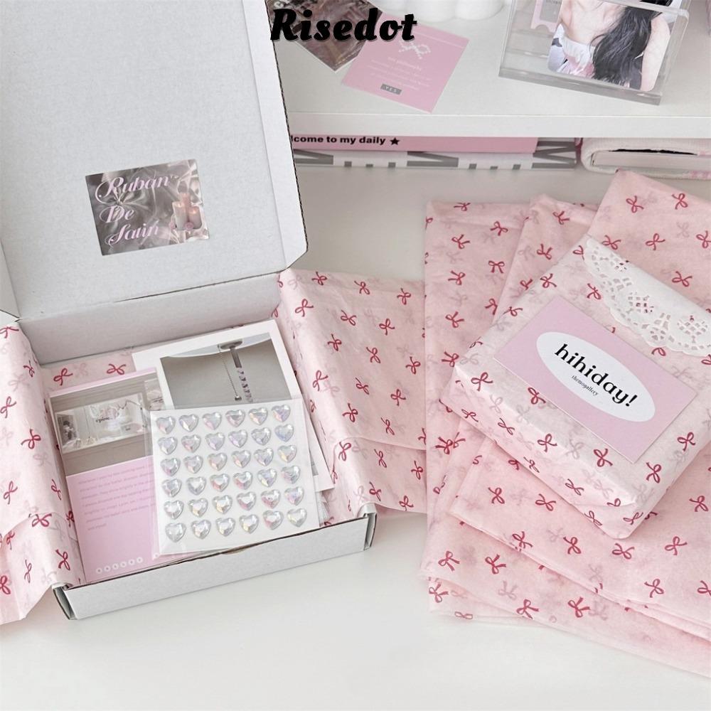 RISEDOT 20 tờ Ins Ballet Bow Copy Paper, Vật liệu đóng gói quà tặng họa tiết nơ màu hồng tự làm, Giấ