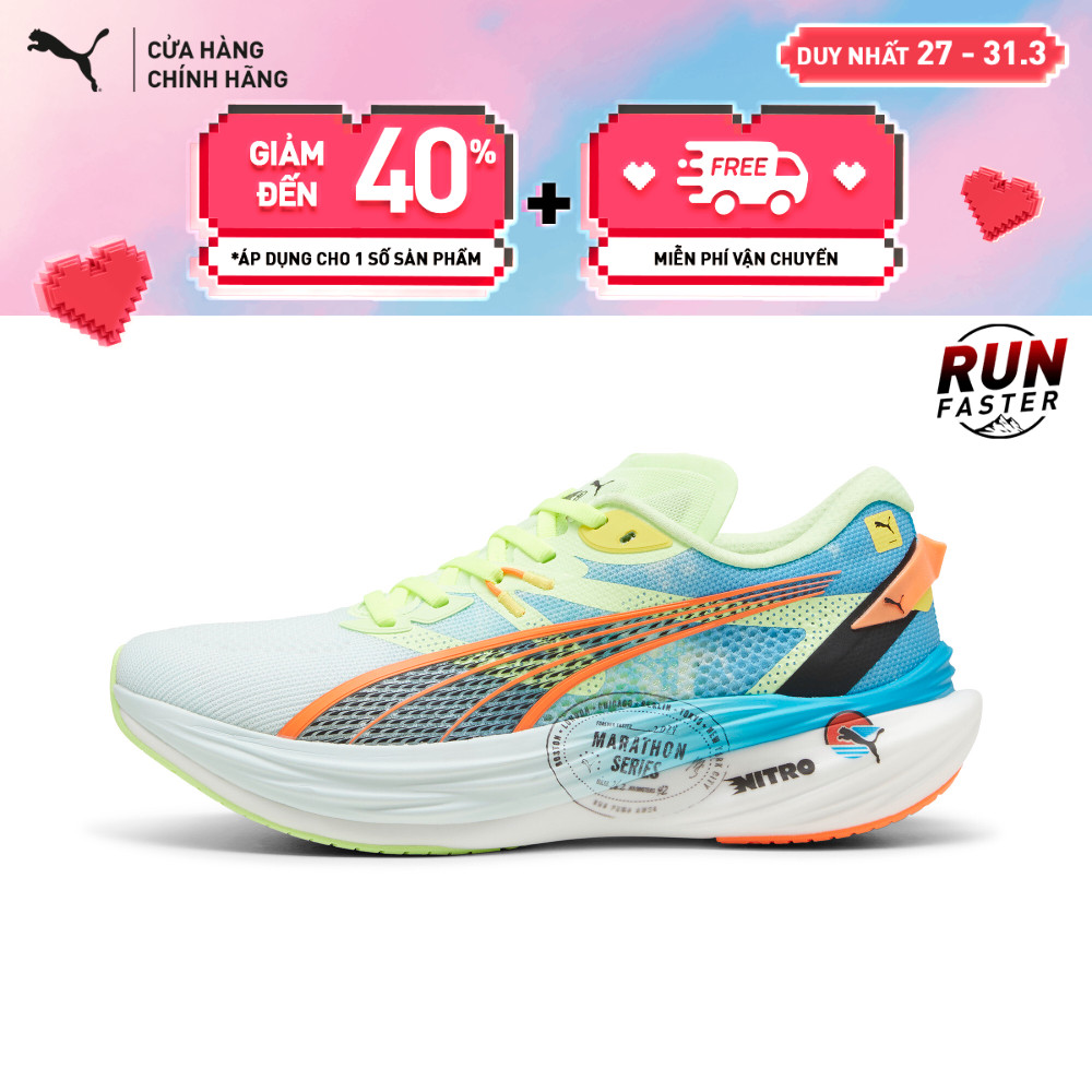 Giày Chạy Bộ PUMA Nam Deviate NITRO 3 MS Nitro Blue-Fizzy Apple Màu Xanh