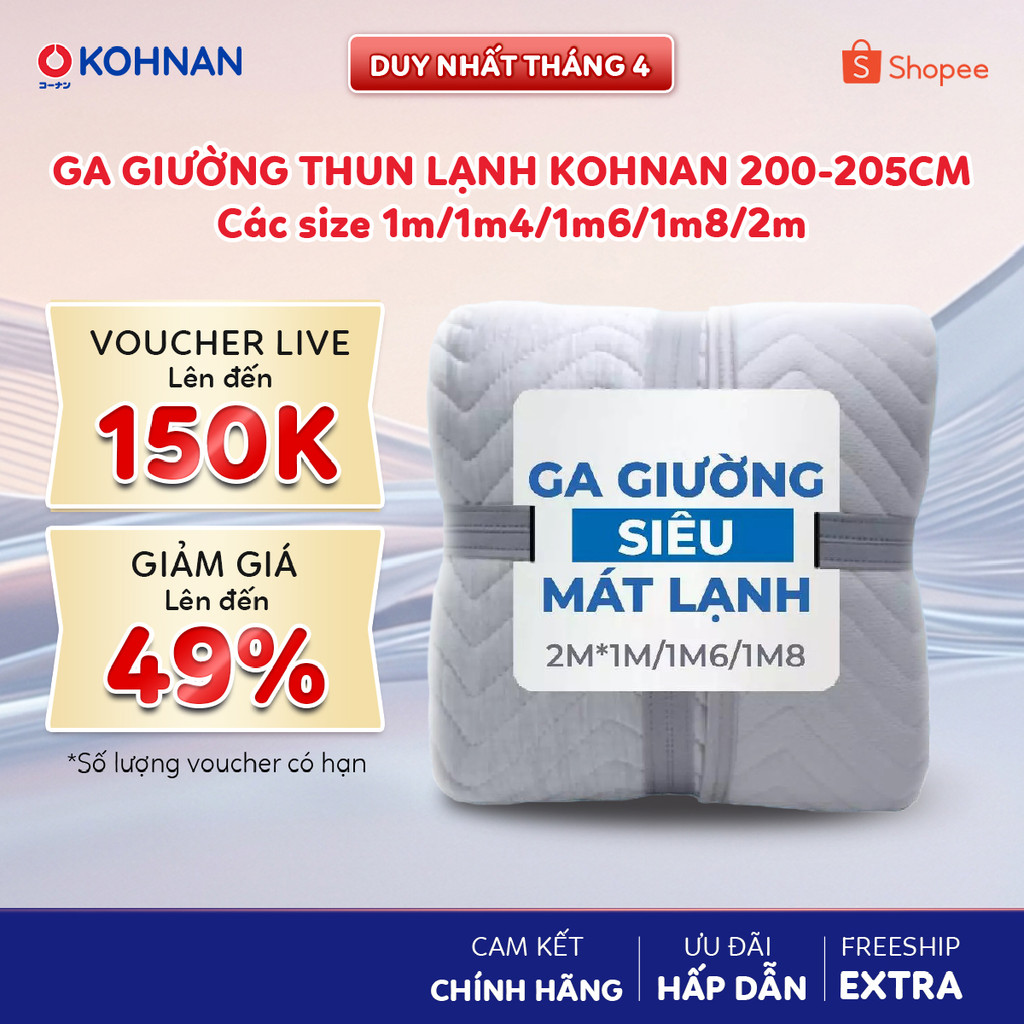 Ga giường mochi thun lạnh KOHNAN siêu mát lạnh, size S/Q/K/WK, nhiều màu sắc, dạng phủ mặt