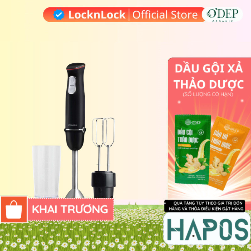 Máy xay cầm tay đa năng LocknLock Multi-purpose 2 in 1 Hand Blender màu đen EJM516BLK - HAPOS HEL