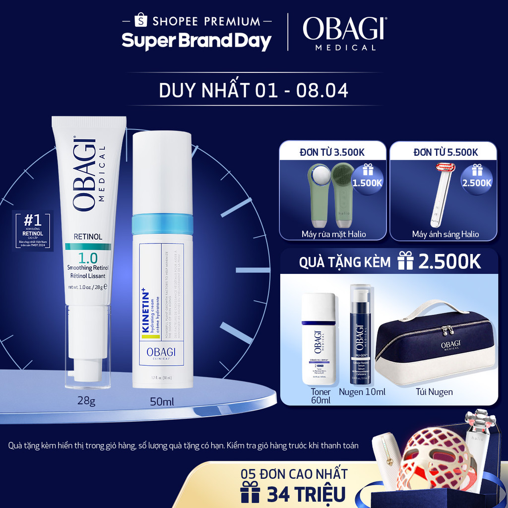 Bộ đôi Kem chống lão hóa Obagi Retinol 1.0 28g và Kem dưỡng phục hồi Obagi Clinical Kinetin+ Hydrati