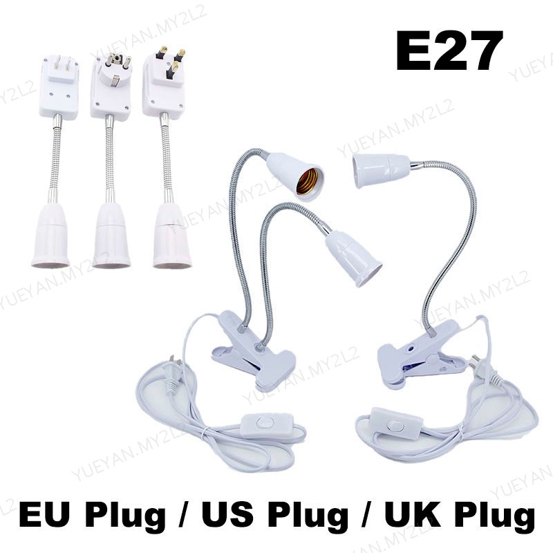 Head E27 light bulb Lamp AC power supply base Flexible holder EU US uk Plug socket desk Clip for tab