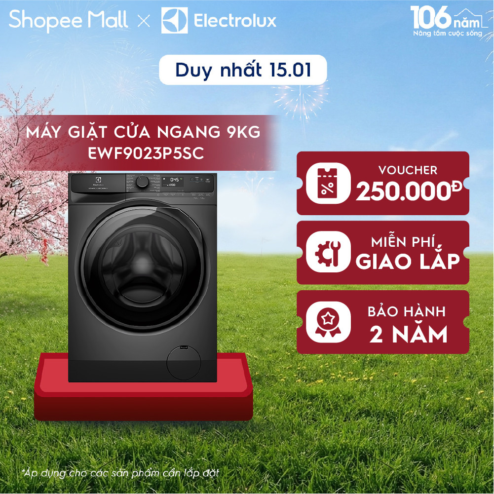 Free giao lắp - Máy giặt cửa ngang Electrolux 9kg UltimateCare 500 - Xám đen Onyx EWF9023P5SC