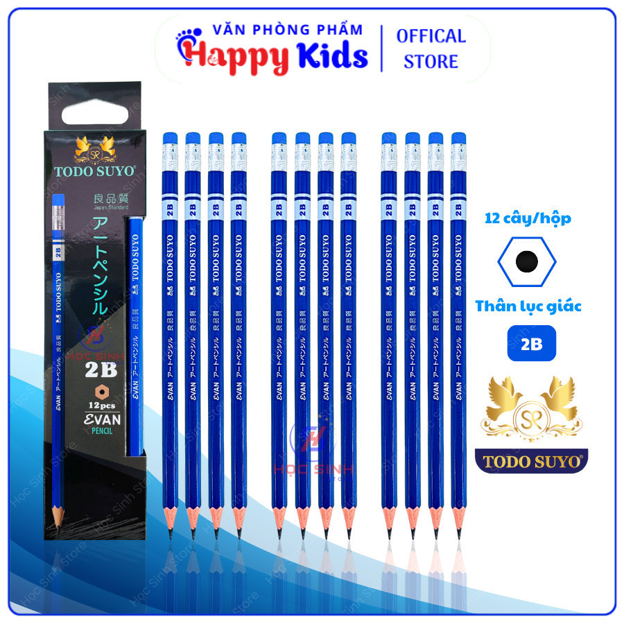 Hộp 12 Cây Bút Chì Gỗ Todo SuYo Evan 2B - VPP Happy Kids