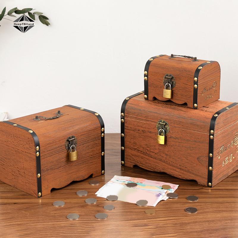 < DeepTBHand > 1 Bộ Hộp Bảo Quản Kho Báu Vintage Kho Báu Bằng Gỗ Có Lo Heo Đất Tổ Chức Hộp Tiết Kiệm