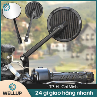 Gương Xe Máy Mẫu Tròn Kính Trắng  Lưng Vân Carbon Mặt Kính Trắng Góc Rộng
