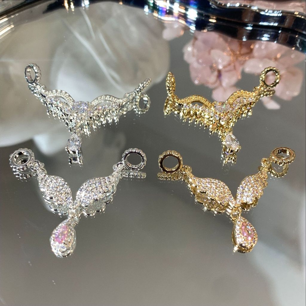 Mặt dây chuyền 14k Wings Pink Double Circle diy