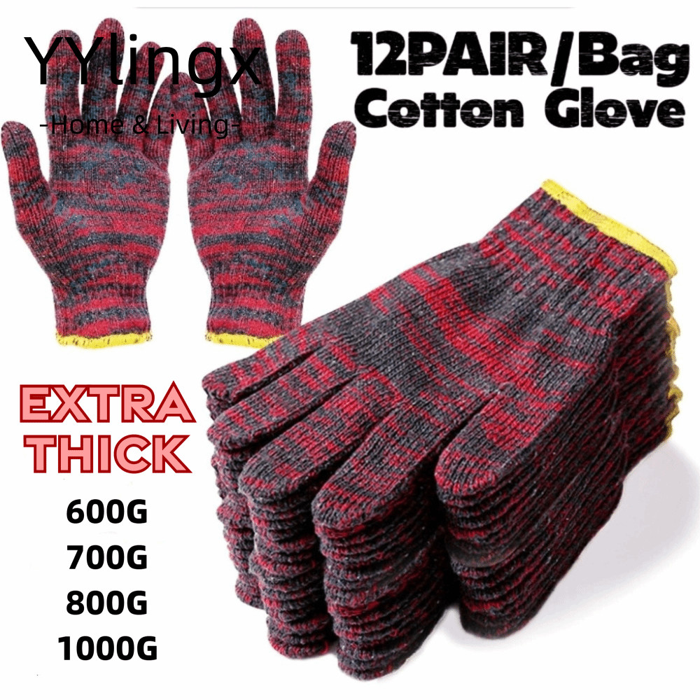 YYLINGX 12 đôi Găng tay làm việc, Găng tay Cotton 600 / 800 / 1000g chống mài mòn, Cổ tay đàn hồi ch