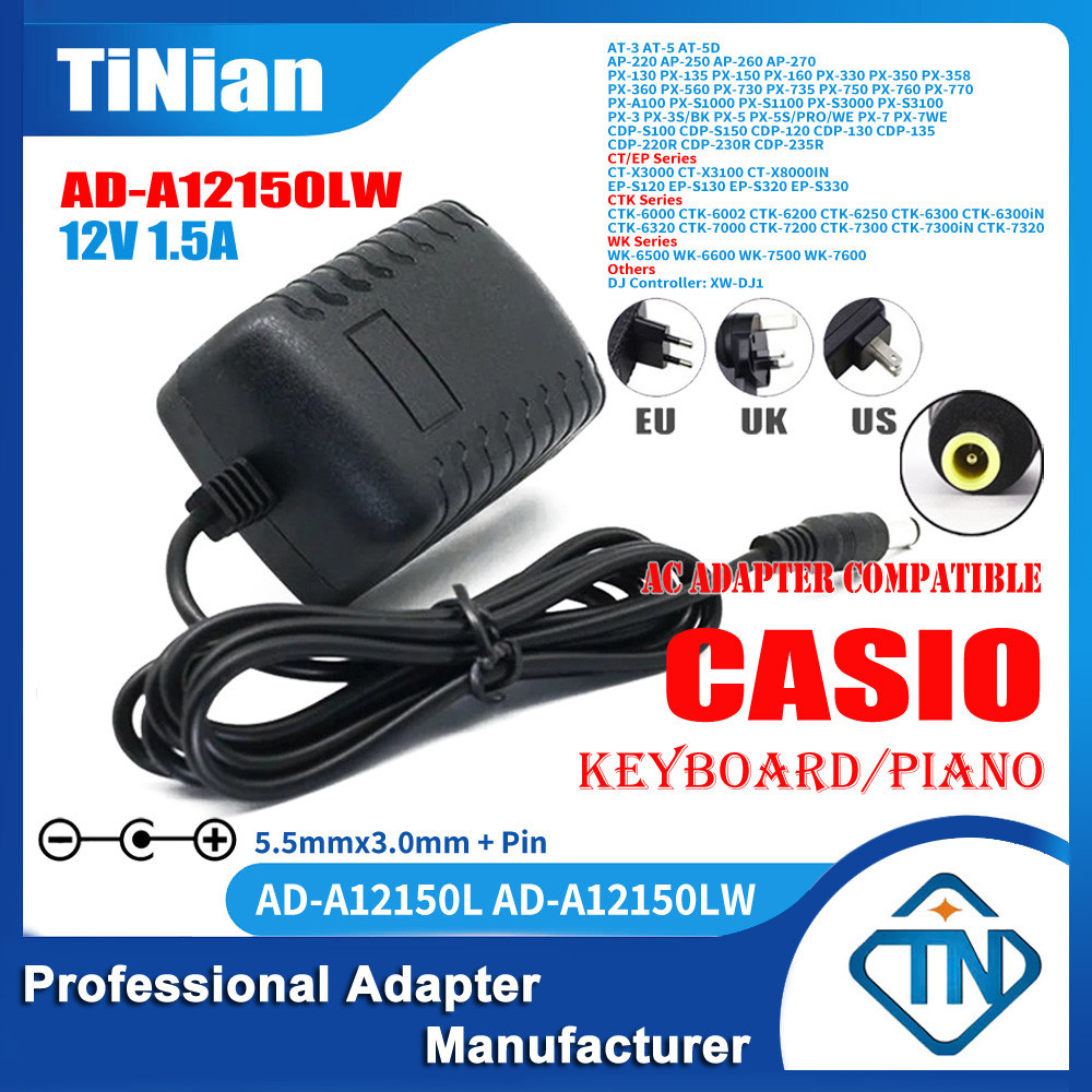 Bộ chuyển đổi AC 12V 1.5A AD-A12150WLW cho Casio AP-220 AP-250 BK / BN AP-260 AP-270 CT-S1000V PX-16