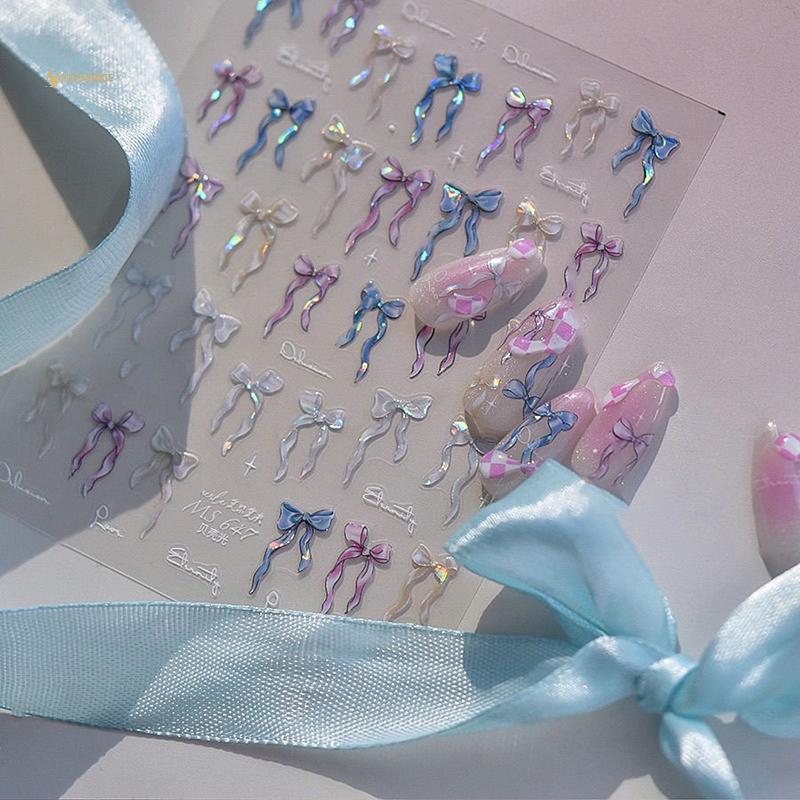 MUQV Shining Aurora Seashells Light Bow Nail Stiers 5D Nail Art Design Đề can trang trí DIY Làm móng