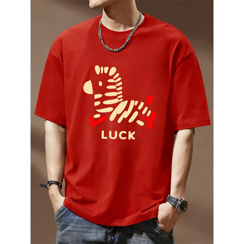 Khuyến mãi Olay - Áo thun ngắn tay bông nguyên chất màu đỏ size lớn, thời trang nam