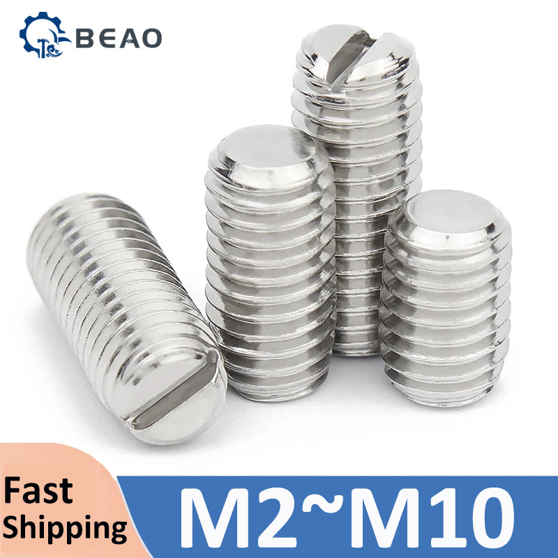 Thép không gỉ 304 M2 M2.5 M3 M4 M5 M6 M8 M10 Bộ điểm phẳng có rãnh Vít Headless Grub Vít Chống gỉ Bề