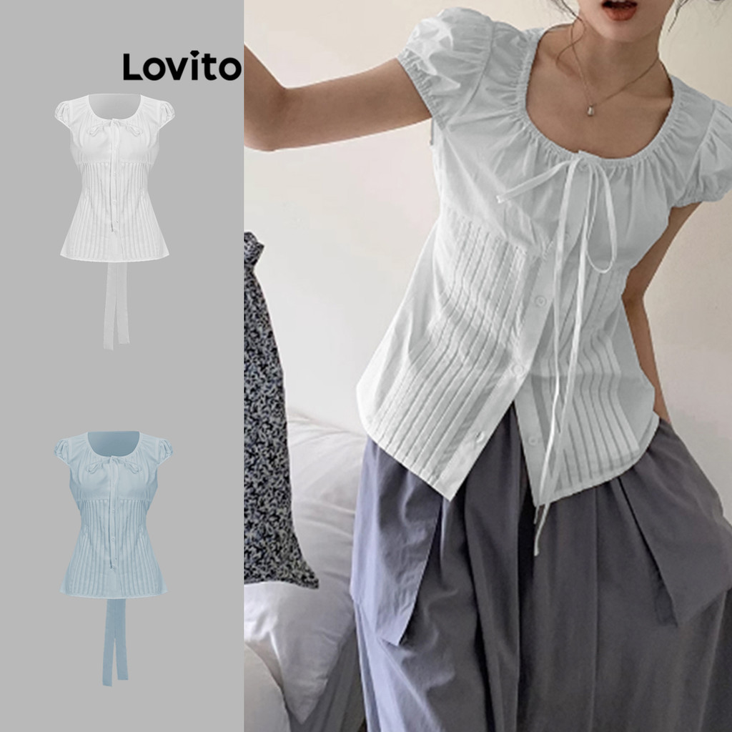 Áo sơ mi giản dị phối ren trơn dành cho nữ L85AD028 (Nhiều màu)