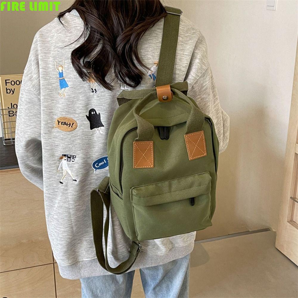 Ba lô trẻ em FIRE LIMIT, Túi đi học vuông bằng vải Canvas Hàn Quốc, Ba lô học sinh Preppy Mini Unise