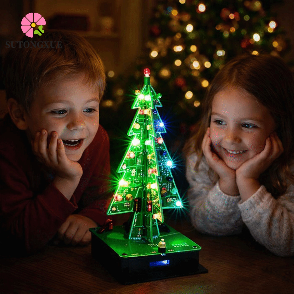 Đồ chơi nhấp nháy cây thông Noel LED SUTONGXUE, Thiết kế ba chiều Bộ cây thông Noel LED 3D 3 màu / 7