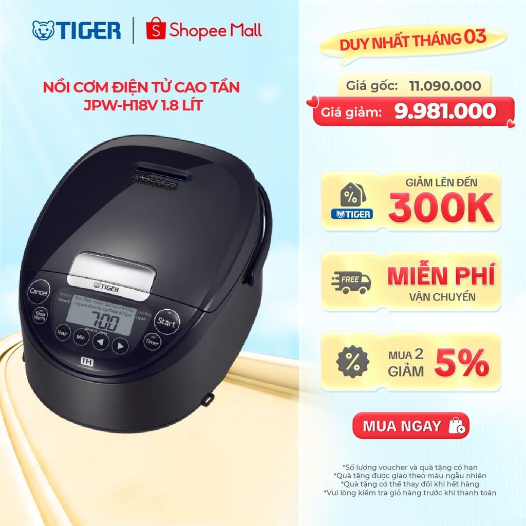 Nồi Cơm Điện Tử Cao Tần Tiger JPW-H18V 1.8 lít - Hàng chính hãng