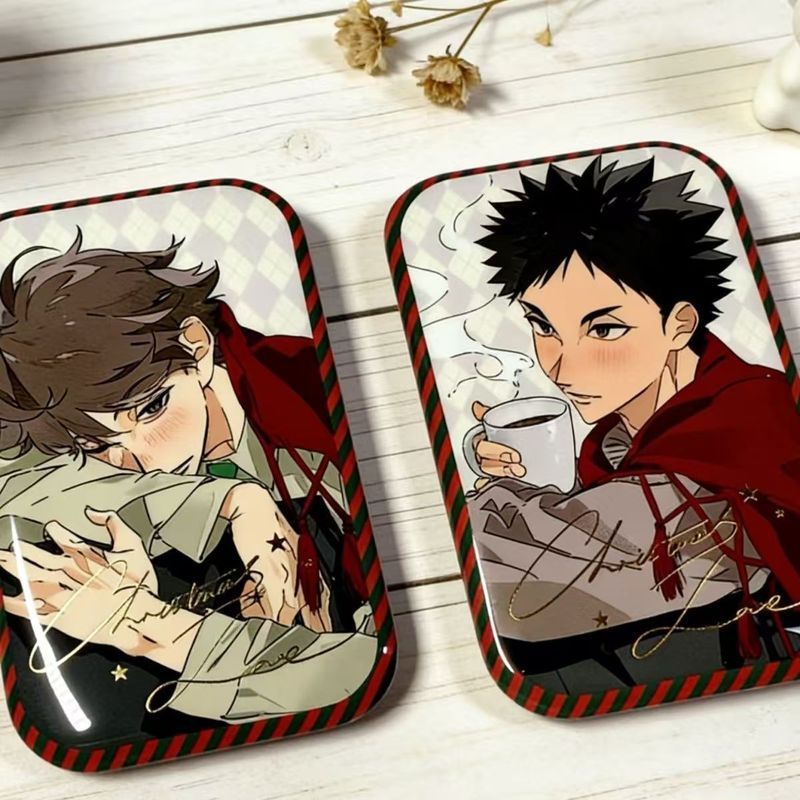 Huy hiệu hình chữ nhật pin nút chủ đề Giáng sinh của Oikawa Toru và Iwaizumi Hajime từ Haikyuu - Quà