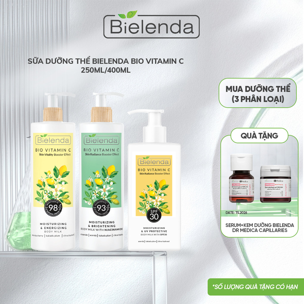 Sữa dưỡng thể trắng da Bielenda Bio Vitamin C bảo vệ da toàn diện 250ml/400ml