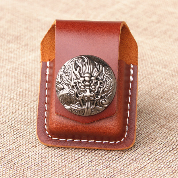 Zippo Lighter Leather Case Lớp đầu tiên Da bò Da thật Handmade Light Case Regular Kerasene Lighter C