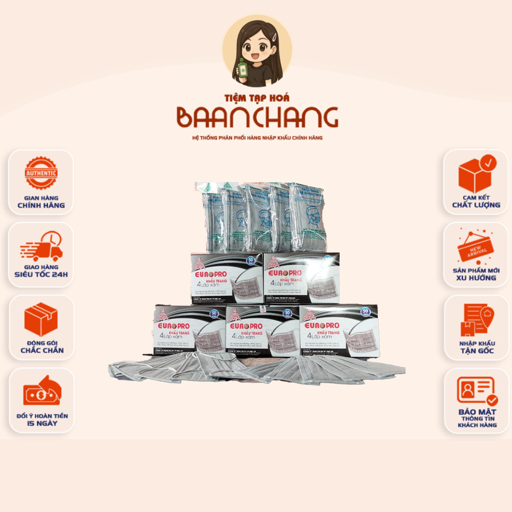 Khẩu Trang Euro 4 Lớp Kháng Khuẩn (50 Cái/Hộp)