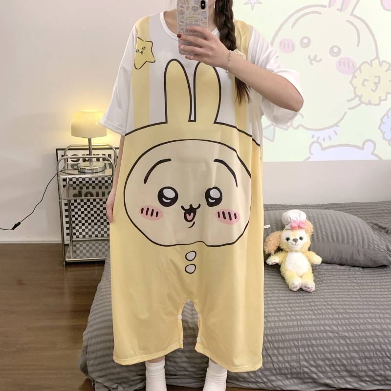 Chiikawa Ursatch One-Piece Pajamas Women's Summer plus Size Thin Nightdress Cute Cartoon Student Hom