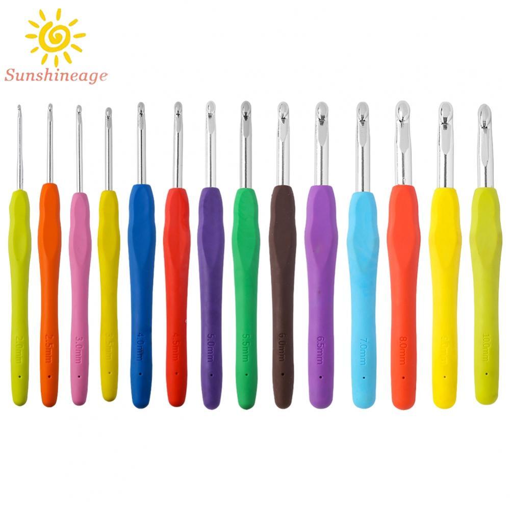 【SUNAGE】Knitting Crochet Hook Set with Soft Rubber Cushion Grip Handle in Sizes 2mm-10mm【HOT Fashion
