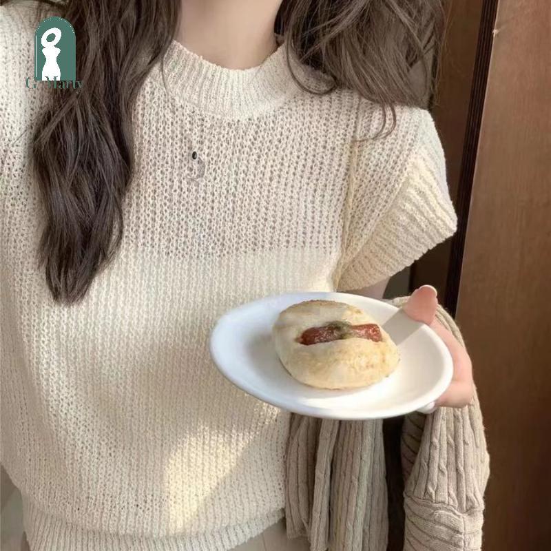 GMARTY Croptop Áo Thun Nữ Retro Màu Trơn, Phù Hợp Mùa Hè