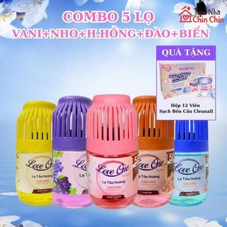 Combo 5 Lọ Tỏa Hương Loveone Tặng 12 Viên Sạch Bồn Cầu Hương Đào Thơm Lâu 58 Ngày