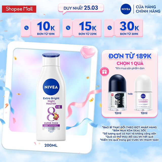 Sữa Dưỡng Thể NIVEA Sáng Da Ban Đêm 8 Super Foods (200 ml) - 88188