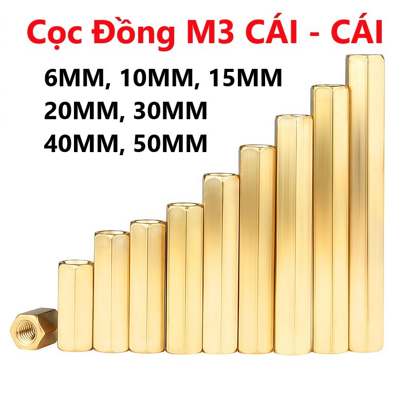 Cọc đồng M3 CÁI - CÁI , trụ đồng M3 6mm, 10mm, 15mm, 20mm, 30mm, 40mm, 50mm