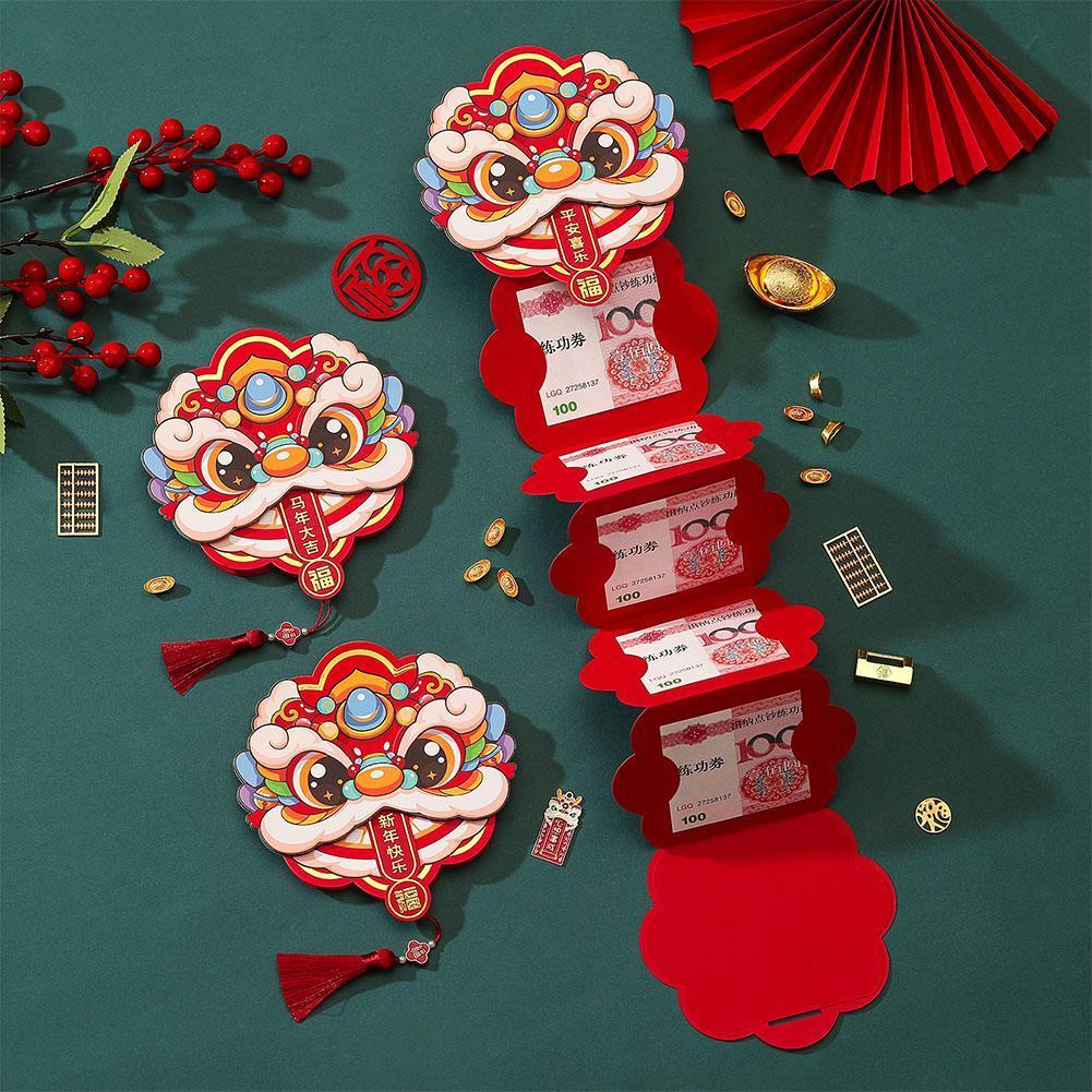 Túi Phong Bì Màu Đỏ Có Thể Gập Lại (5 Thẻ) Sáng Tạo Phong Bì Đỏ May Mắn Phong Bì Mặt Trăng Màu Đỏ Ti