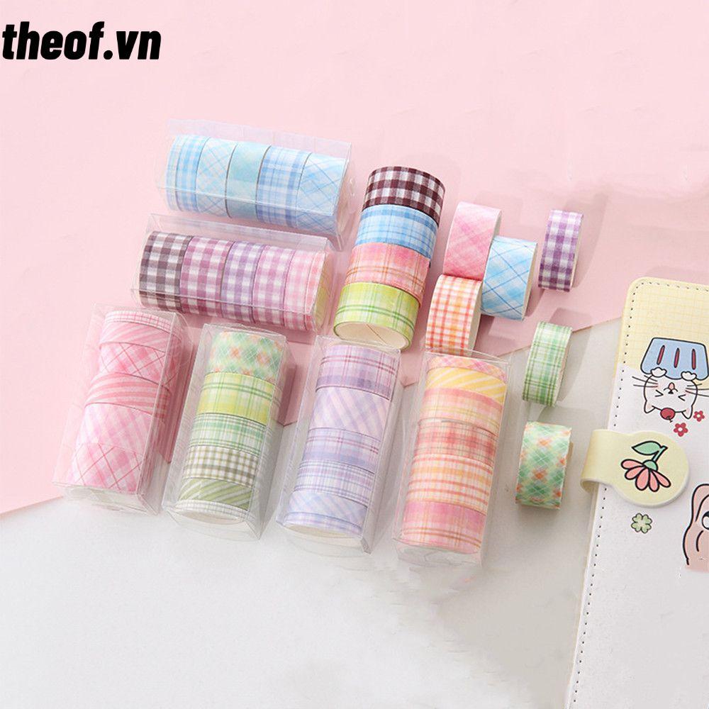 THEOF 6 cuộn / hộp Băng che mặt DIY Nhật ký Lưới Washitape Kawaii Sticker