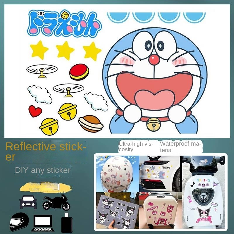 Yadiaima Electric Motorcycle Automobile Sticker Body Scratch Hidden Helmet Luggage Doraemon Sticker 