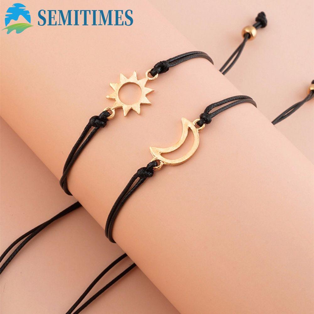 LUNAEDGE Couple's Bracelets - Simple Design Valentine's Gift with Moon and Sun Motif