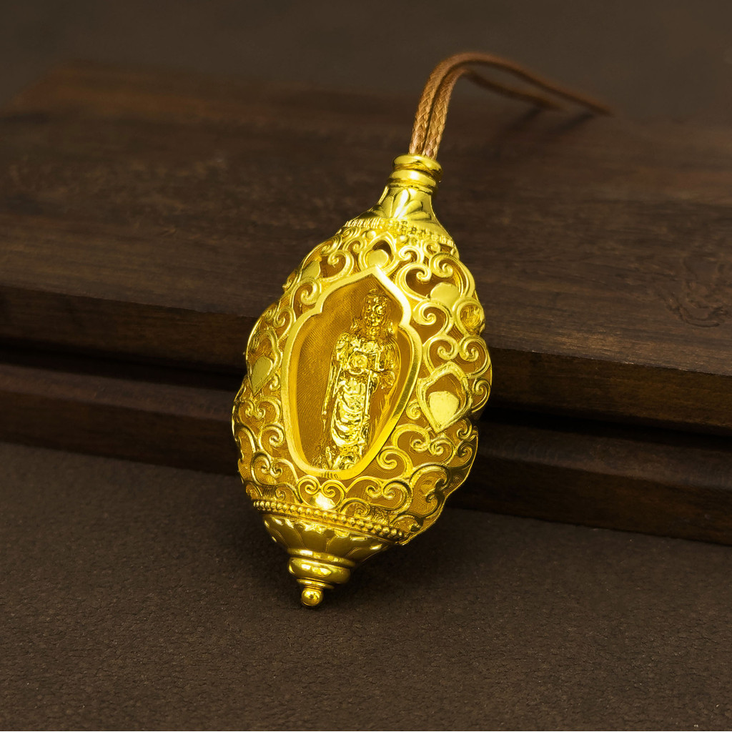 Premium In-Stock#Shakyamuni gold Pendant Men's Ancient Method Inheritance Guanyin Pendant Hollow Pea