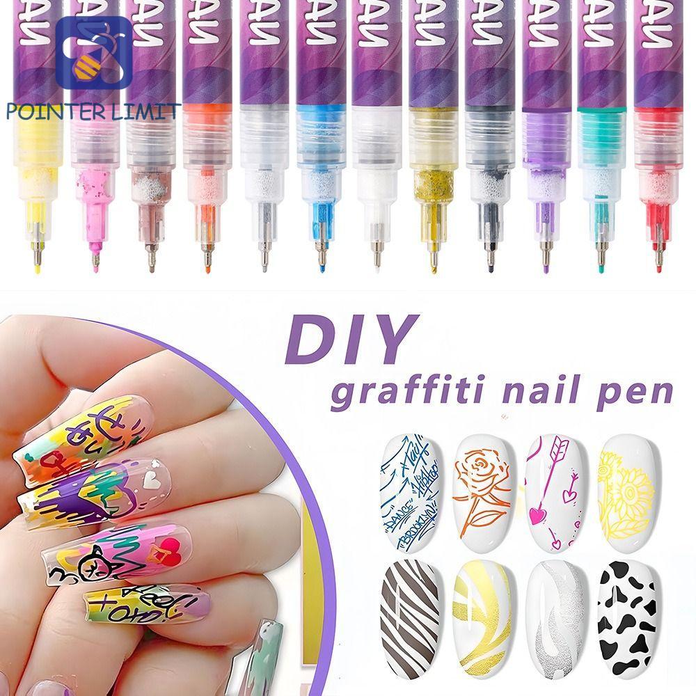 POINTER LIMIT 3D Nail Art Pens Bộ DIY, Trừu Tượng 12 Màu DIY Nail Art Nail Marker, Hiệu Ứng 3D Chuyê