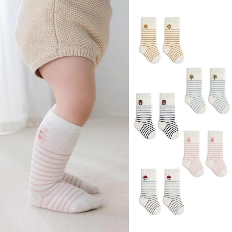 DE 3 Đôi Tất Dài Đầu Gối Cho Trẻ Sơ Sinh Hoạt Hình Sọc Thiết Kế Liền Mạch