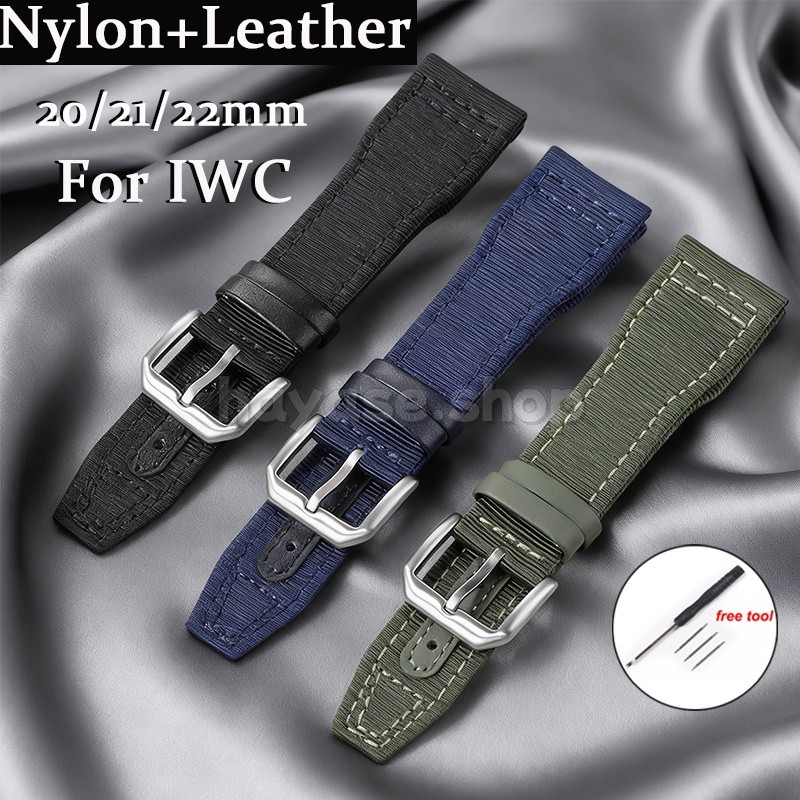 Dây đeo đồng hồ Nylon + da 20 / 21 / 22mm cho IWC PILOT Bồ Đào Nha 389101 388109 Để Thay Thế Vải Da 