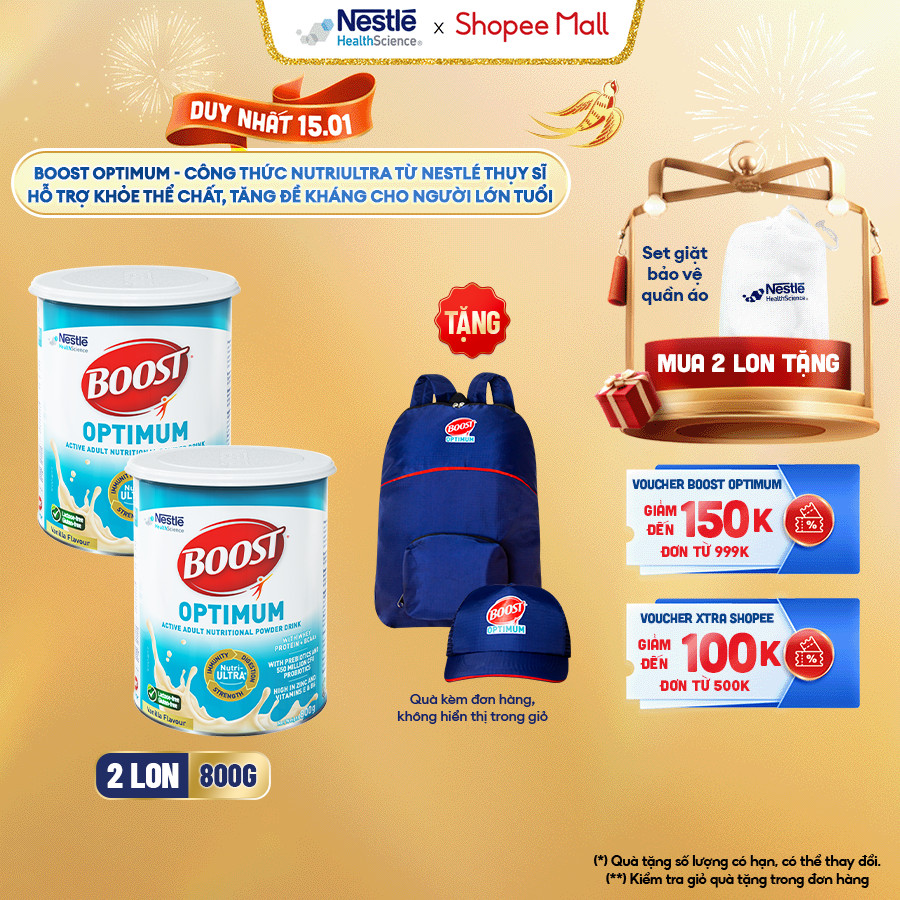 [Tặng Balo/Túi] Bộ 2 Sữa Bột NESTLÉ BOOST OPTIMUM Singapore Bổ Sung Dinh Dưỡng Cho Người Lớn Tuổi 80