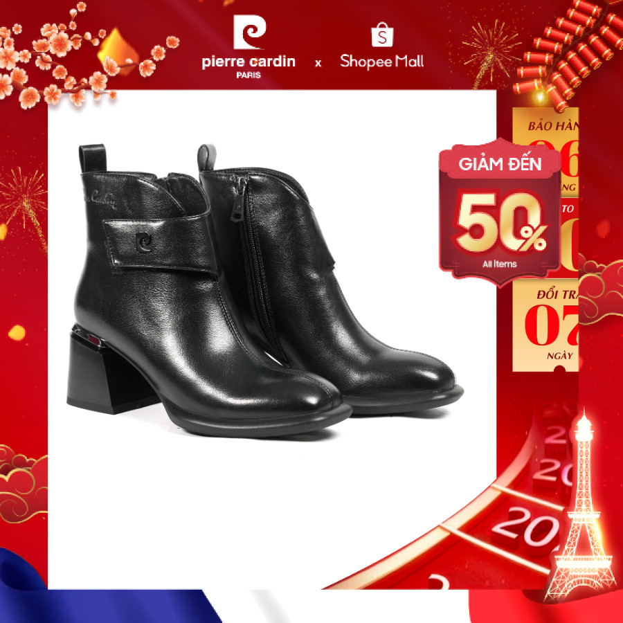 [NEW] Giày boots, bốt nữ Pierre Cardin đế vuông cao 6.5cm, chất liệu da cao cấp, cổ thấp bo viền 300