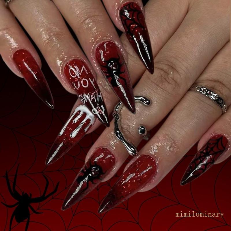 IVY 24 Chiếc Full Cover Acrylic Nail Halloween Press on Nail Stick on Nail Stick on Nail for Women